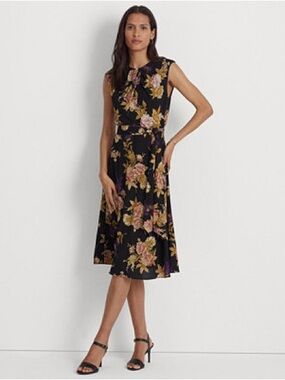 RALPH LAUREN Floral Crepe Cap Sleeve Midi Dress Size 8 NWT